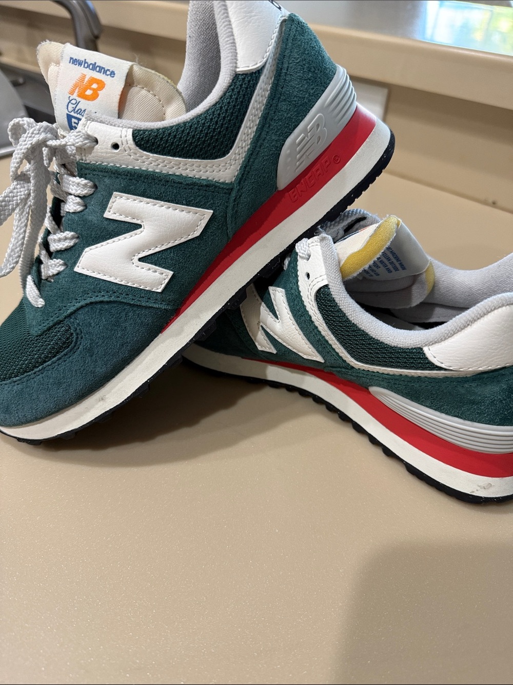 New Balance Teal Suede & White Retro Runner with Red Midsole